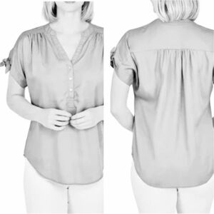 🔥 Ruby Rd White Short Sleeves w/ Ties Y Neck PXL
